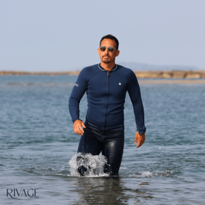 Veste néoprène homme 3 mm Rivage – Spéciale longe-côte (bleu)